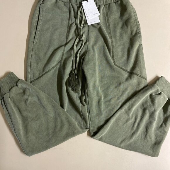7 For All Mankind Women 2 Pocket Drawstring Joggers Pants Olive Green Size S NWT - Picture 2 of 6